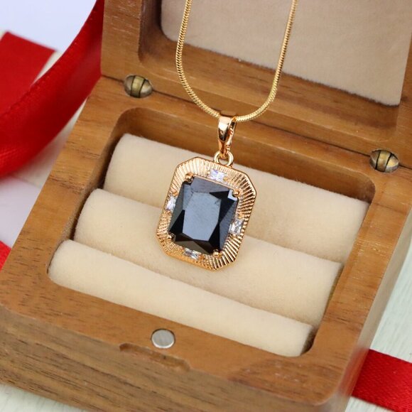 "Black Rectangular Pendant with Gold Textured Frame and Accents, XPPT1785 - Picture 2 of 13